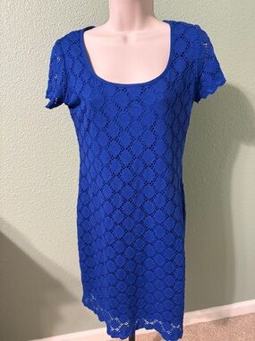 Blue Crochet Scoop Neck Dress
